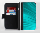 The Glowing Teal Abstract Waves Ink-Fuzed Leather Folding Wallet Credit-Card Case for the Apple iPhone 6/6s, 6/6s Plus, 5/5s and 5c