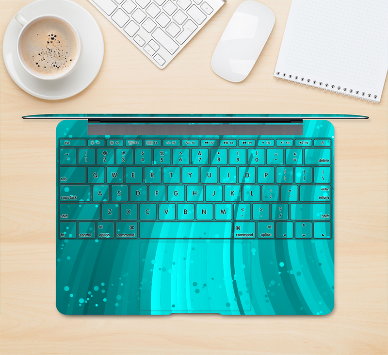 The Glowing Teal Abstract Waves Skin Kit for the 12" Apple MacBook (A1534)