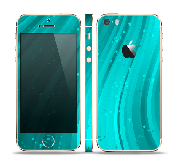The Glowing Teal Abstract Waves Skin Set for the Apple iPhone 5s