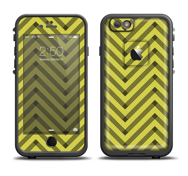 The Gold & Black Sketch Chevron Apple iPhone 6/6s Plus LifeProof Fre Case Skin Set
