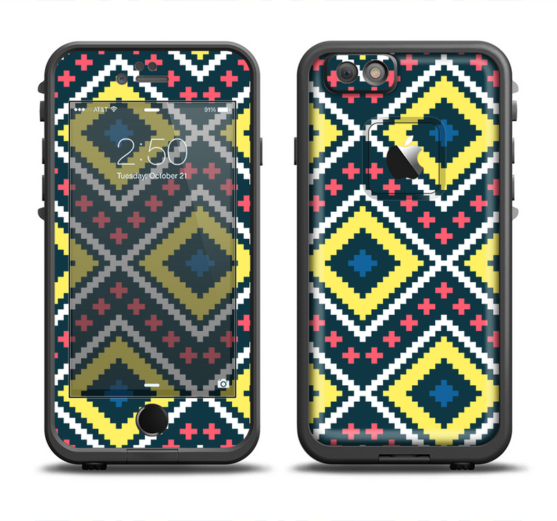 The Gold & Black Vector Plaid Apple iPhone 6 LifeProof Fre Case Skin Set