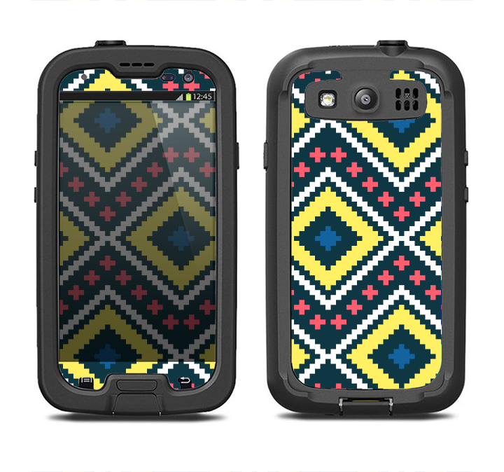 The Gold & Black Vector Plaid Samsung Galaxy S4 LifeProof Fre Case Skin Set