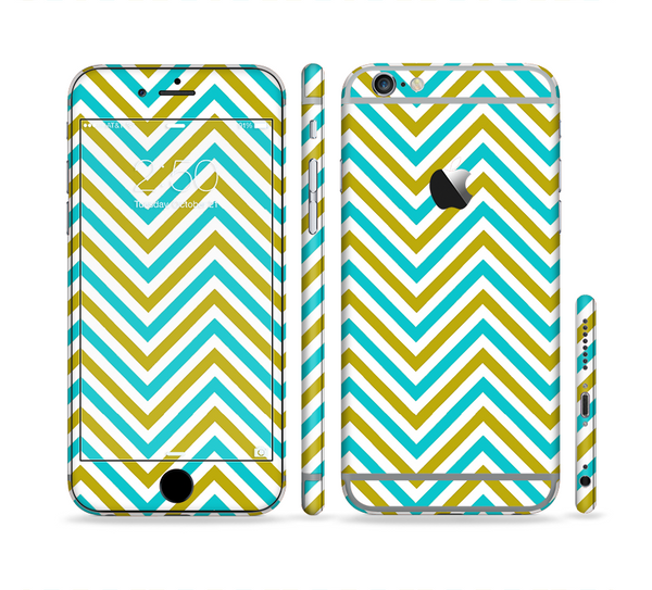 The Gold & Blue Sharp Chevron Pattern Sectioned Skin Series for the Apple iPhone 6 Plus