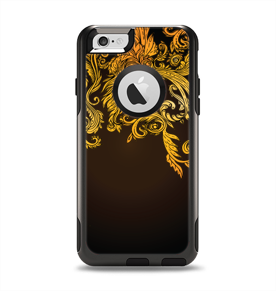 The Gold Floral Vector Pattern on Black Apple iPhone 6 Otterbox Commuter Case Skin Set