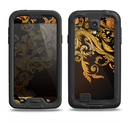 The Gold Floral Vector Pattern on Black Samsung Galaxy S4 LifeProof Nuud Case Skin Set