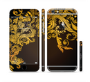 The Gold Floral Vector Pattern on Black Sectioned Skin Series for the Apple iPhone 6s Plus
