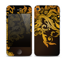The Gold Floral Vector Pattern on Black Skin for the Apple iPhone 4-4s