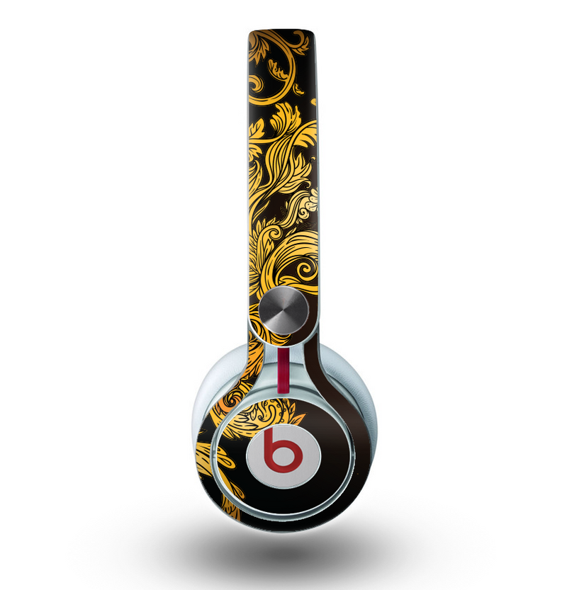 The Gold Floral Vector Pattern on Black Skin for the Beats by Dre Mixr Headphones