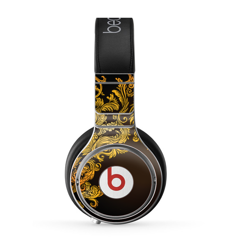 The Gold Floral Vector Pattern on Black Skin for the Beats by Dre Pro Headphones