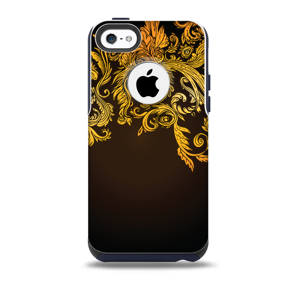 The Gold Floral Vector Pattern on Black Skin for the iPhone 5c OtterBox Commuter Case