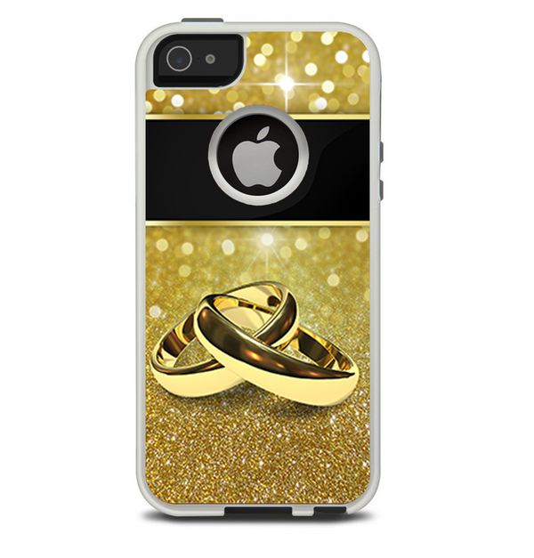 The Gold Glitter with Intertwined Rings Skin For The iPhone 5-5s Otterbox Commuter Case