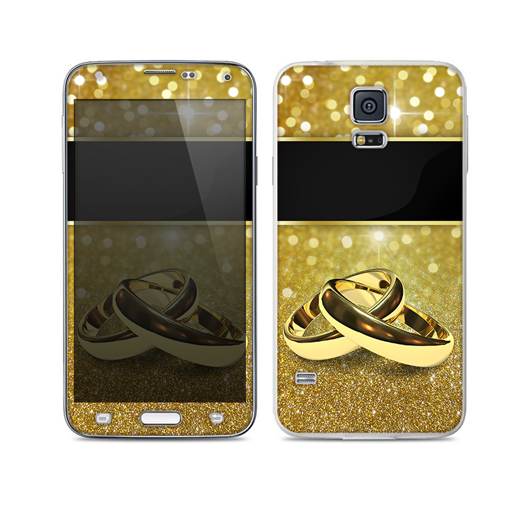 The Gold Glitter with Intertwined Rings Skin For the Samsung Galaxy S5