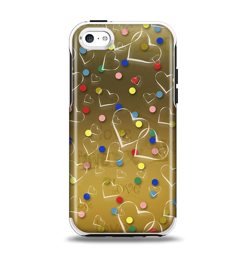 The Gold Hearts and Confetti Pattern Apple iPhone 5c Otterbox Symmetry Case Skin Set