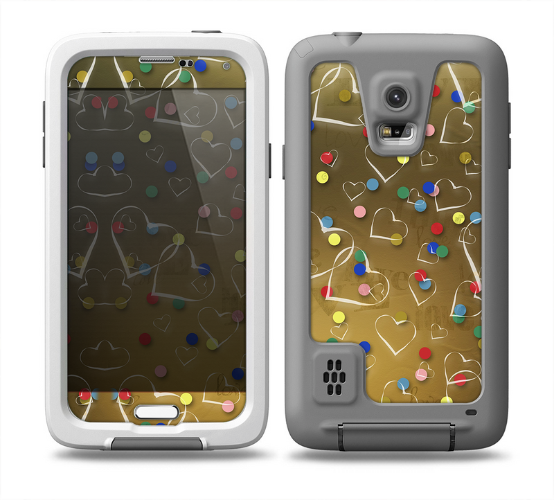The Gold Hearts and Confetti Pattern Skin for the Samsung Galaxy S5 frē LifeProof Case