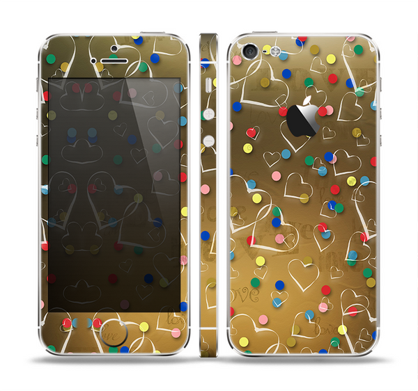 The Gold Hearts and Confetti Pattern Skin Set for the Apple iPhone 5