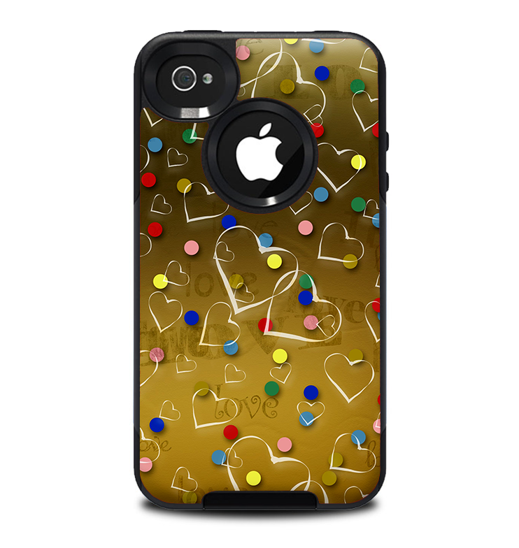 The Gold Hearts and Confetti Pattern Skin for the iPhone 4-4s OtterBox Commuter Case
