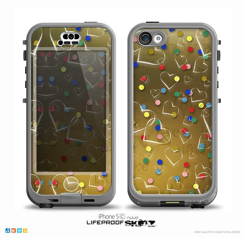 The Gold Hearts and Confetti Pattern Skin for the iPhone 5c nüüd LifeProof Case
