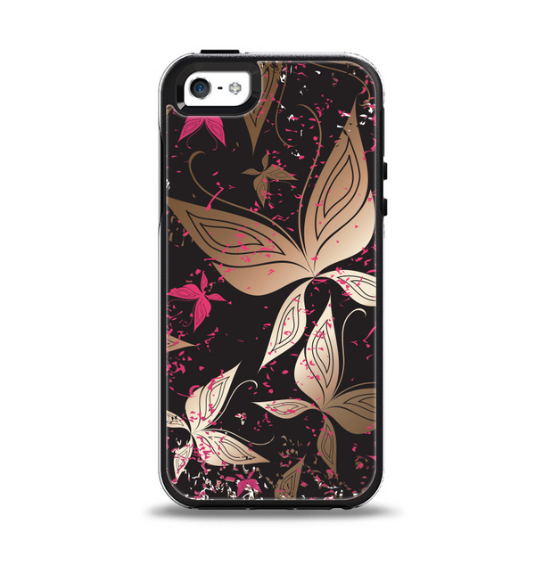 The Gold & Pink Abstract Vector Butterflies Apple iPhone 5-5s Otterbox Symmetry Case Skin Set