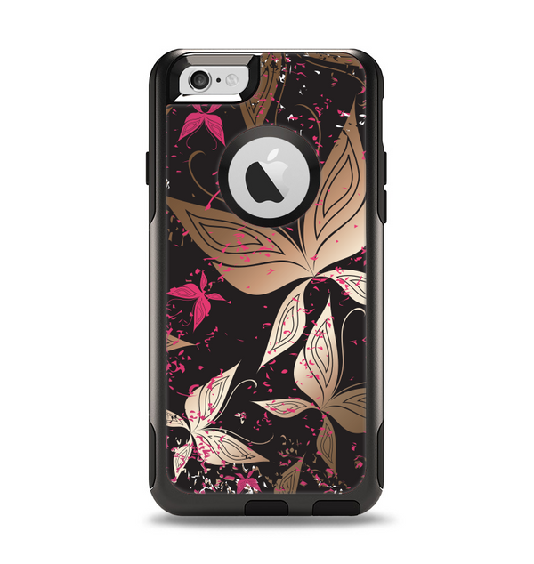The Gold & Pink Abstract Vector Butterflies Apple iPhone 6 Otterbox Commuter Case Skin Set