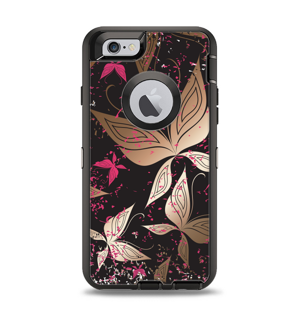 The Gold & Pink Abstract Vector Butterflies Apple iPhone 6 Otterbox Defender Case Skin Set
