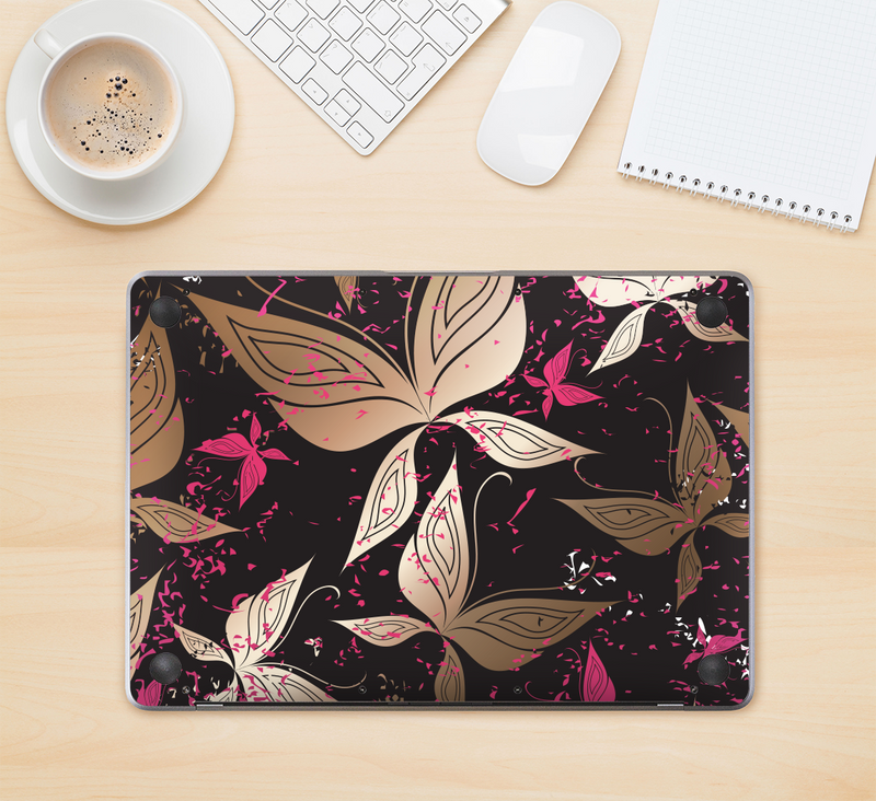 The Gold & Pink Abstract Vector Butterflies Skin Kit for the 12" Apple MacBook (A1534)