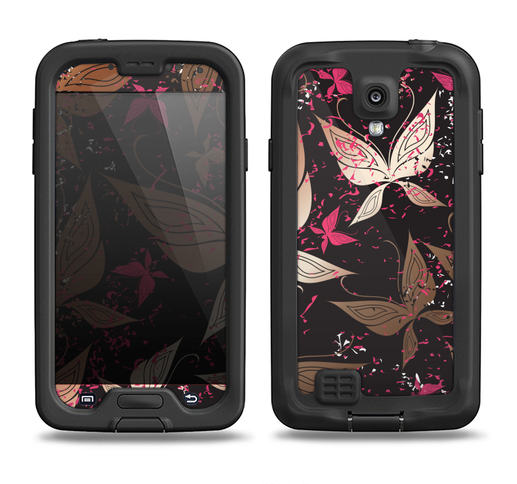 The Gold & Pink Abstract Vector Butterflies Samsung Galaxy S4 LifeProof Fre Case Skin Set