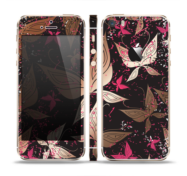 The Gold & Pink Abstract Vector Butterflies Skin Set for the Apple iPhone 5s