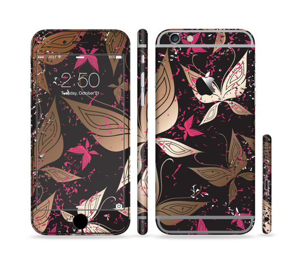 The Gold & Pink Abstract Vector Butterflies Sectioned Skin Series for the Apple iPhone 6 Plus