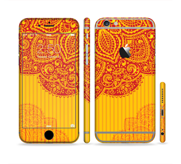 The Gold & Red Abstract Seamless Pattern Sectioned Skin Series for the Apple iPhone 6 Plus