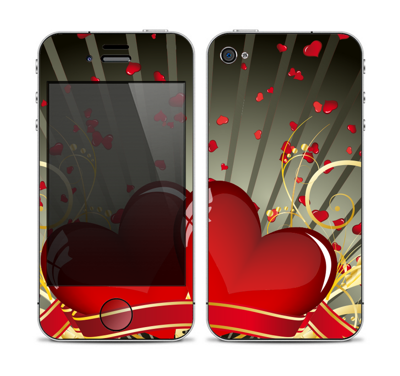 The Gold Ribbon Love Hearts Skin for the Apple iPhone 4-4s