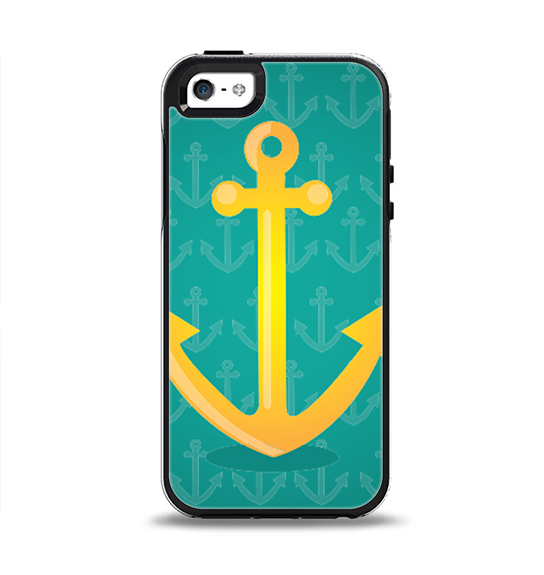The Gold Stretched Anchor with Green Background Apple iPhone 5-5s Otterbox Symmetry Case Skin Set
