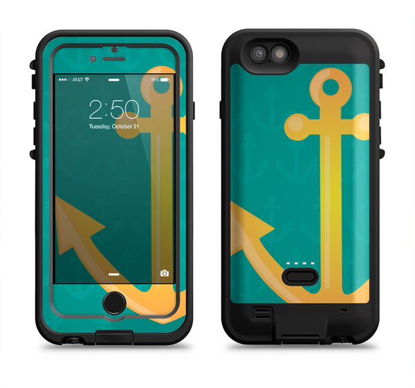 The Gold Stretched Anchor with Green Background Apple iPhone 6/6s LifeProof Fre POWER Case Skin Set