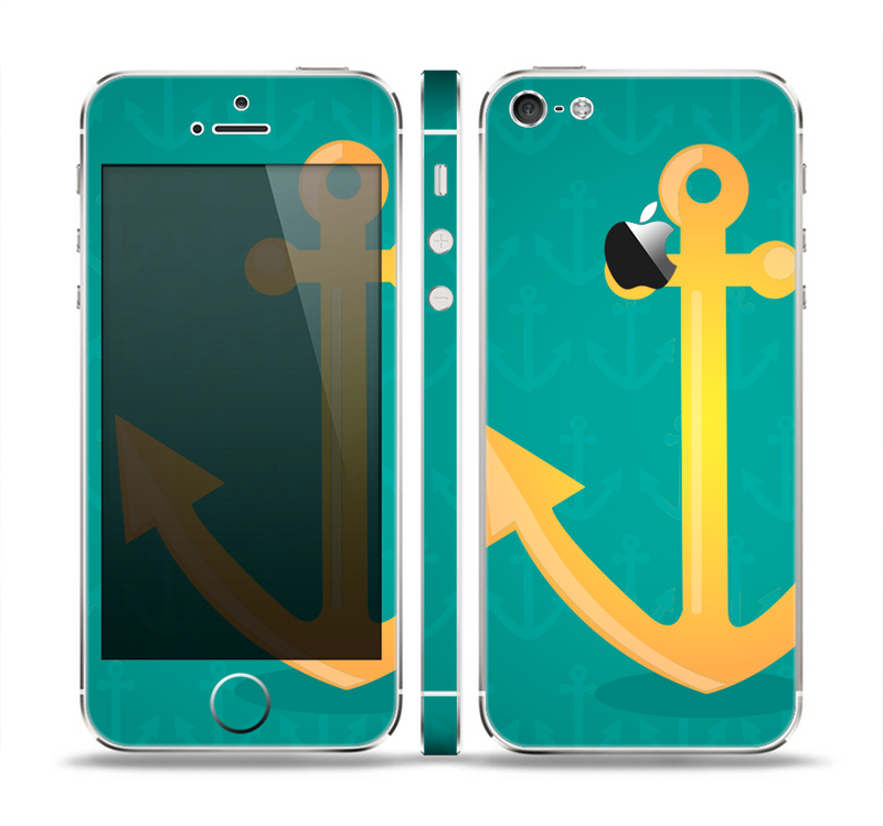 The Gold Stretched Anchor with Green Background Skin Set for the Apple iPhone 5
