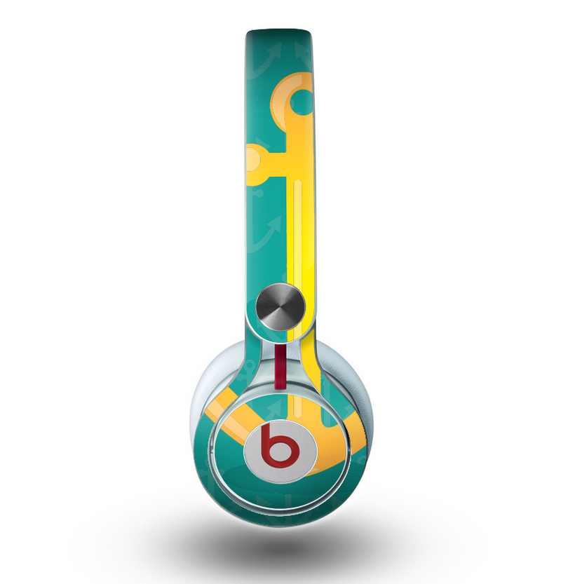 The Gold Stretched Anchor with Green Background Skin for the Beats by Dre Mixr Headphones