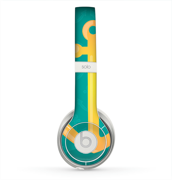 The Gold Stretched Anchor with Green Background Skin for the Beats by Dre Solo 2 Headphones