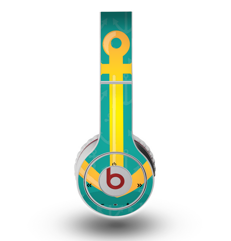 The Gold Stretched Anchor with Green Background Skin for the Original Beats by Dre Wireless Headphones