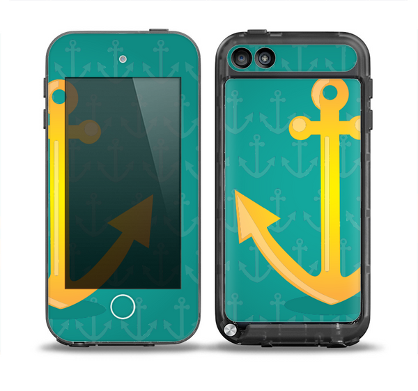 The Gold Stretched Anchor with Green Background Skin for the iPod Touch 5th Generation frē LifeProof Case