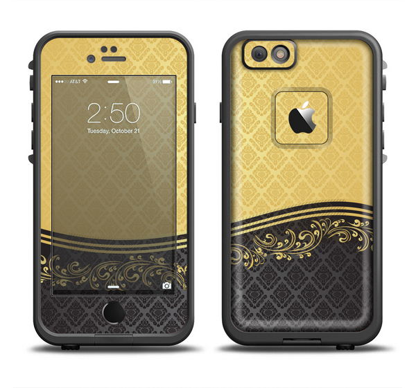 The Gold and Black Luxury Pattern Apple iPhone 6 LifeProof Fre Case Skin Set