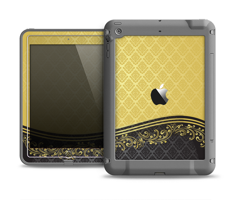 The Gold and Black Luxury Pattern Apple iPad Air LifeProof Fre Case Skin Set