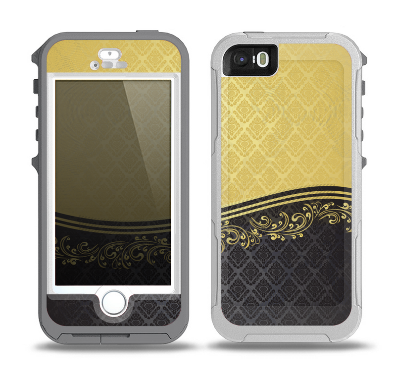 The Gold and Black Luxury Pattern Skin for the iPhone 5-5s OtterBox Preserver WaterProof Case