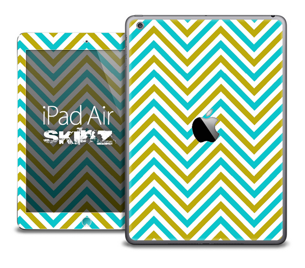 The Gold and Blue Sharp Chevron Pattern Skin for the iPad Air