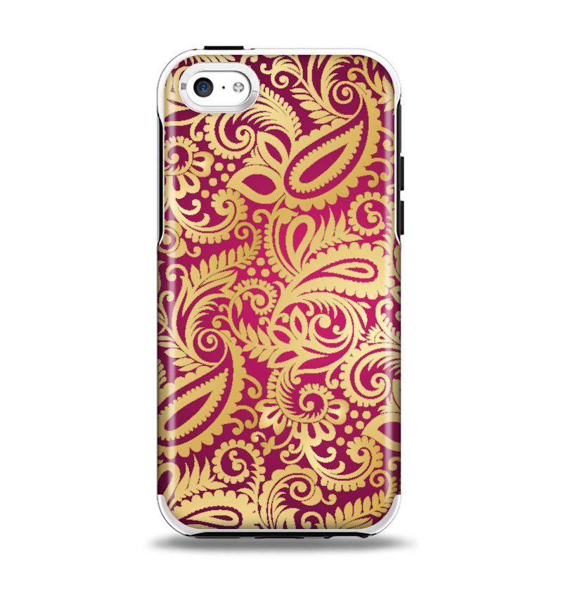 The Gold and Red Paisley Pattern Apple iPhone 5c Otterbox Symmetry Case Skin Set