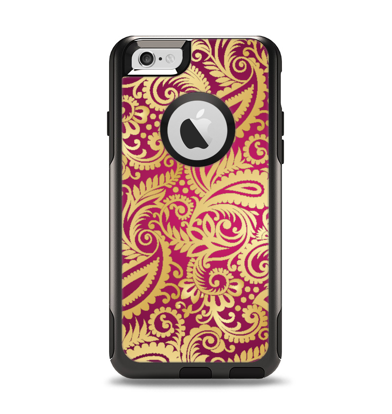 The Gold and Red Paisley Pattern Apple iPhone 6 Otterbox Commuter Case Skin Set