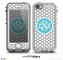 The Gray-White Polka Dot with Teal Custom Monogram Skin for the iPhone 5-5s NUUD LifeProof Case