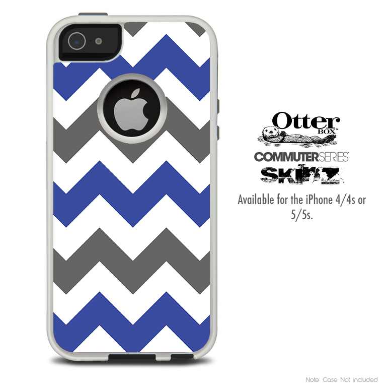 The Gray & Blue Chevron Skin For The iPhone 4-4s or 5-5s Otterbox Commuter Case