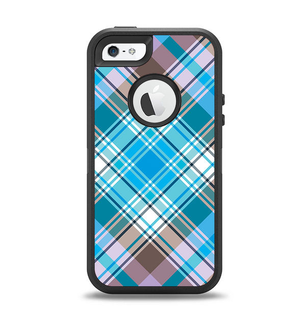 The Gray & Bright Blue Plaid Layered Pattern V5 Apple iPhone 5-5s Otterbox Defender Case Skin Set