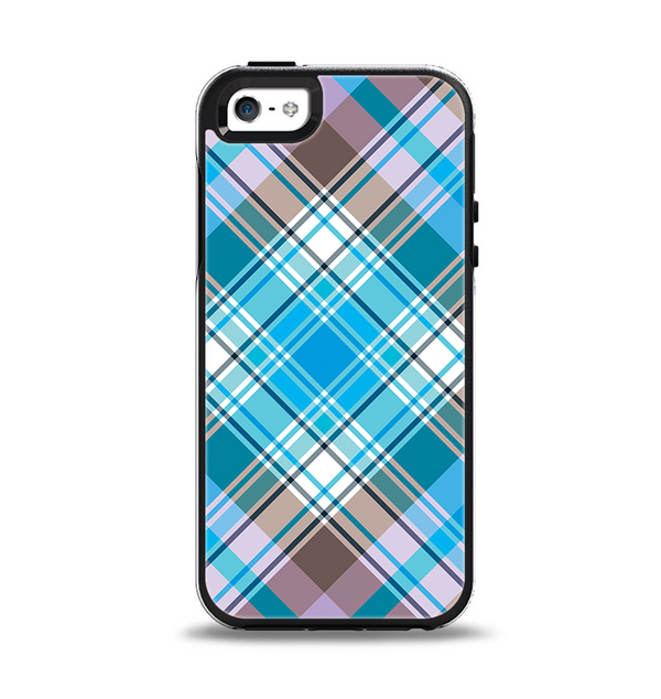 The Gray & Bright Blue Plaid Layered Pattern V5 Apple iPhone 5-5s Otterbox Symmetry Case Skin Set
