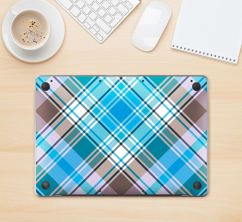 The Gray & Bright Blue Plaid Layered Pattern V5 Skin Kit for the 12" Apple MacBook (A1534)