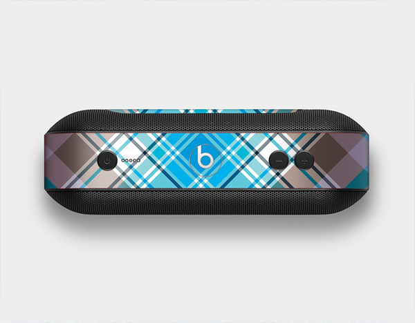The Gray & Bright Blue Plaid Layered Pattern V5 Skin Set for the Beats Pill Plus