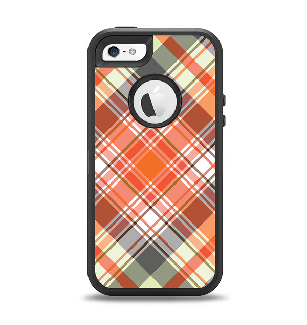 The Gray & Bright Orange Plaid Layered Pattern V5 Apple iPhone 5-5s Otterbox Defender Case Skin Set